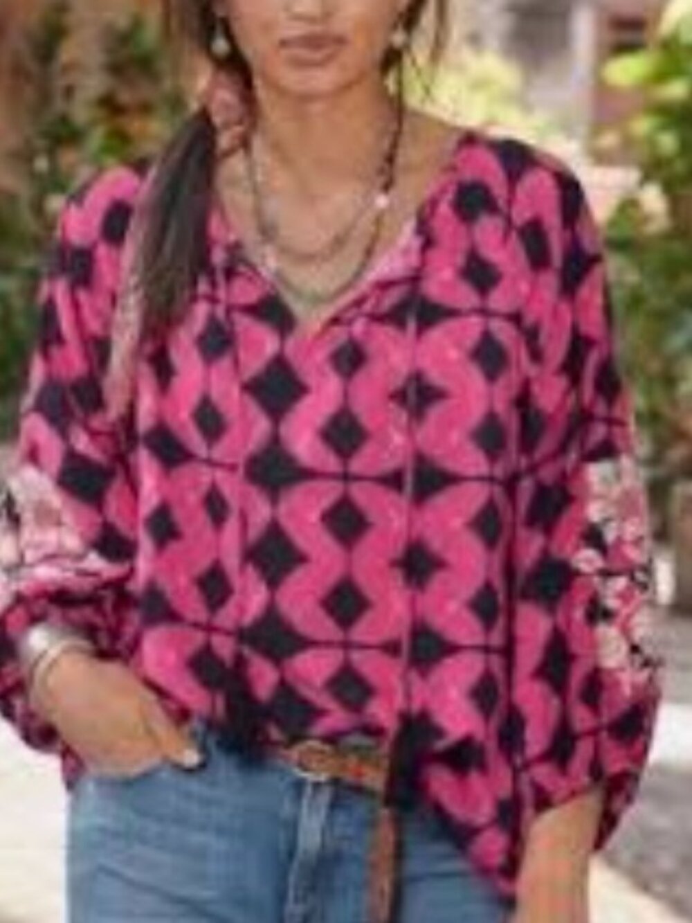Sundance Womens Embroidered Boho Pink Long Sleeve Blouse Size L
